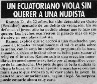 un ecuatoriano viola sin querer a una nudista